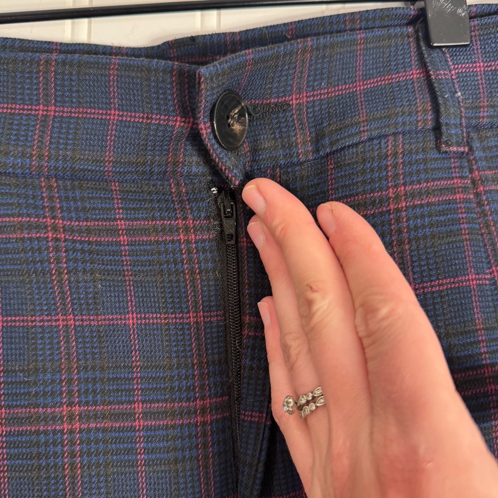 ZARA High-Waist Plaid Checker Trousers Blue & Pink Full Length 32” Inseam XS - Picture 6 of 15